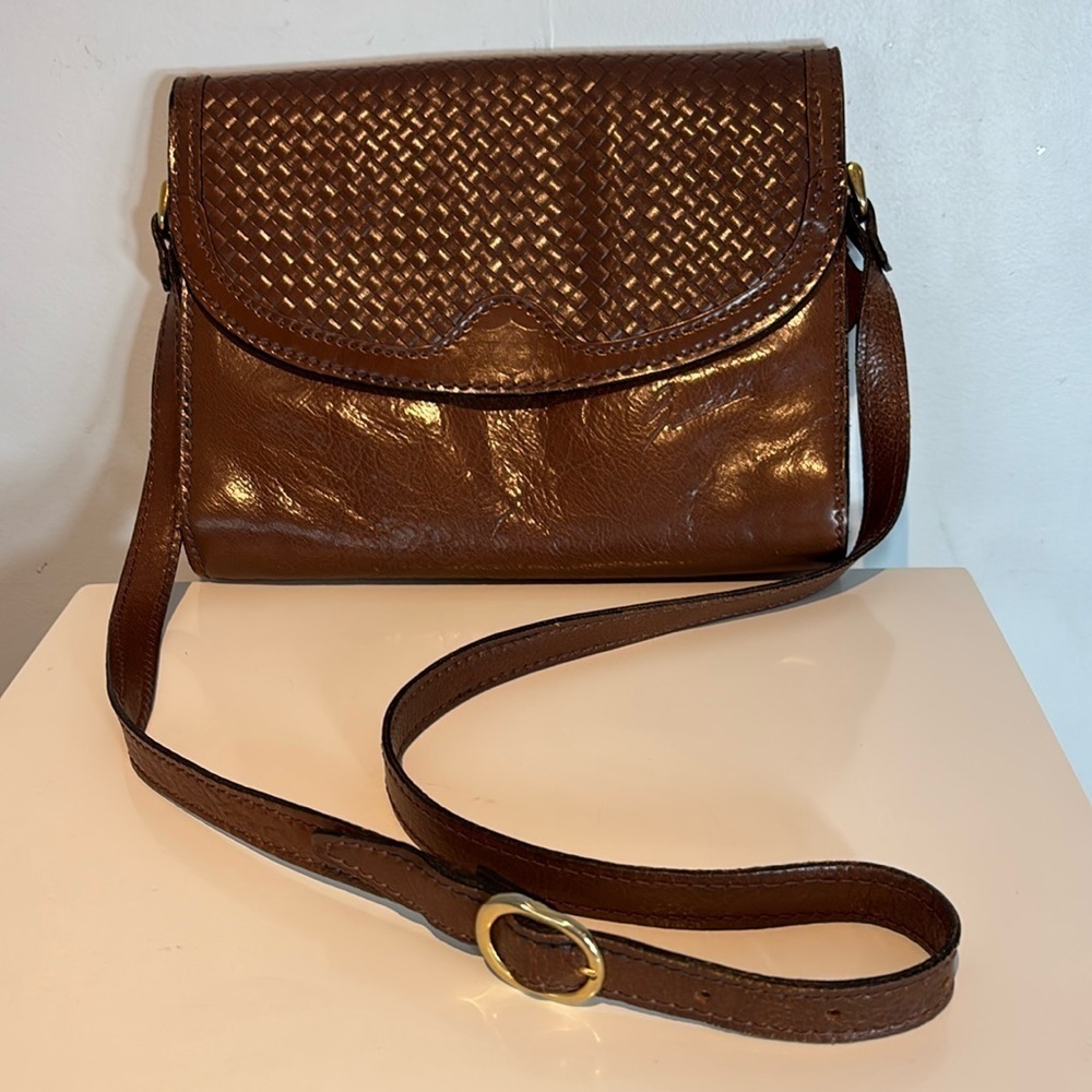 Vintage Zenei Brown Leather Flap Crossbody Bag